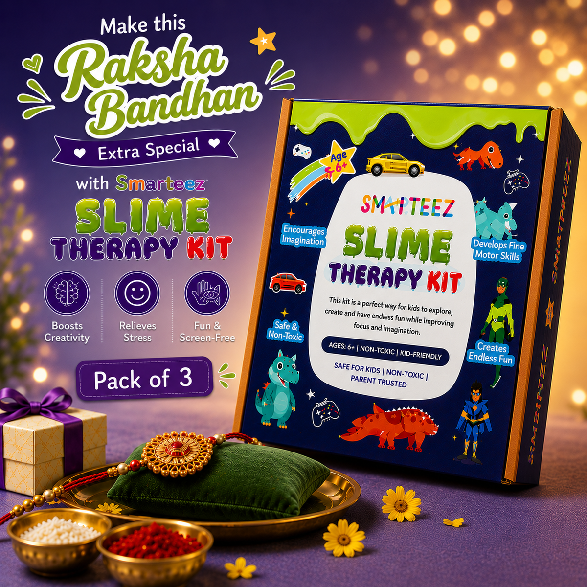 Pack of 3 – Rakhi Special Shimmer Slime Therapy Kit